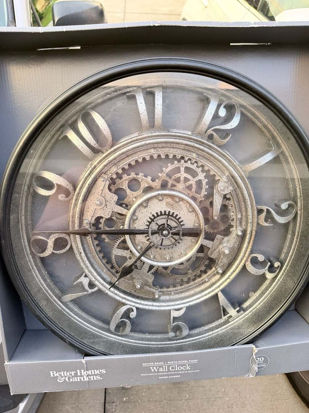 Better Homes & Gardens 20 Inch Rustic Nickel Finish Moving Gears Wall Clock
